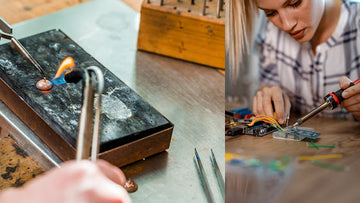 images of soldering circuits with soldering iron and soldering jewelry with a torch a kbeau jewelry blog post about different types of soldering